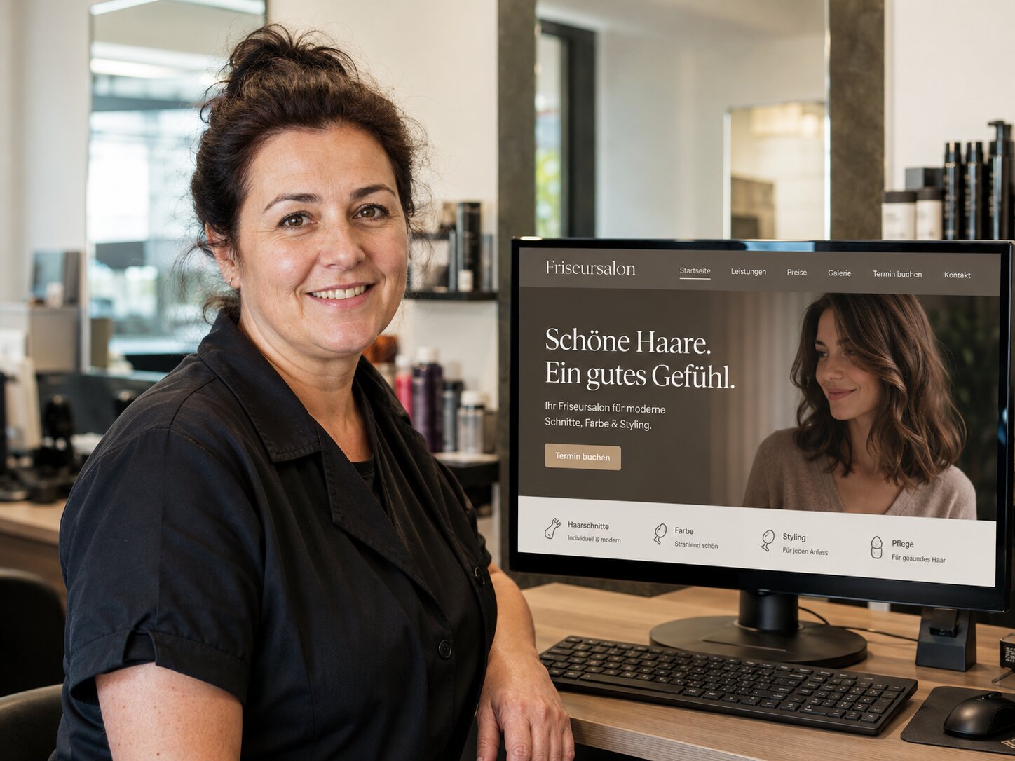 Friseur Website auf einem Bildschirm als Grundlage für Friseur Marketing